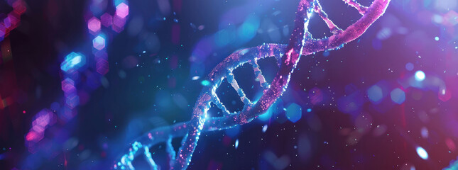 DNA double helix. DNA molecule structure. Medical science research of chromosome DNA genetic biotechnology in human genome cell. Science laboratory experiments analysis and genetic engineering study.