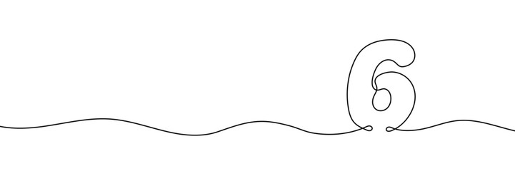 Number 6 is drawn by continuous line drawing. Editable line. Vector illustration