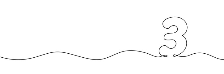 Number 3 is drawn by continuous line drawing. Editable line. Vector illustration.
