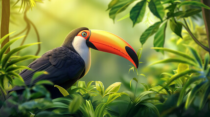 Obraz premium Vibrant Avian: Toucan's Journey Through the Jungle