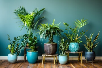 Fototapeta premium Elegant Plant Room with Brass and Teal Accents