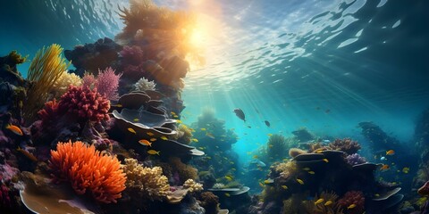 Fototapeta na wymiar Vibrant coral reefs teeming with diverse marine life showcase the beauty of oceans. Concept Marine Life, Coral Reefs, Ocean Conservation, Underwater Photography, Biodiversity