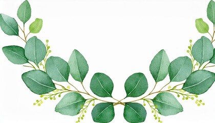 Obraz premium Watercolor vector wreath with green eucalyptus leaves and branches