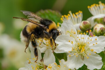 Bee perched on a flower with nearby critter