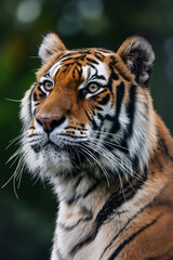 Fototapeta premium View of tiger head with a blurred backdrop. 