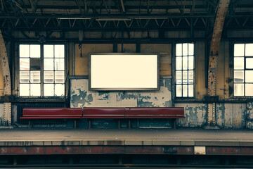Billboard Mockup with Copy Space at Railway Station - Ideal Advertising Opportunity for Commuters