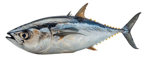 side view of fresh tuna fish isolated on transparent background ,generative ai