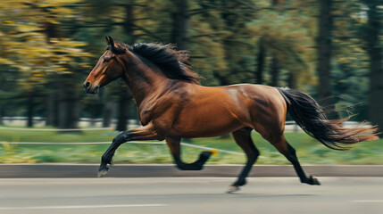 horse running on the park, horse escaped from the farm