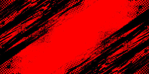 Black and Red Grunge Brush Background with Halftone Effect. Retro Grunge Background