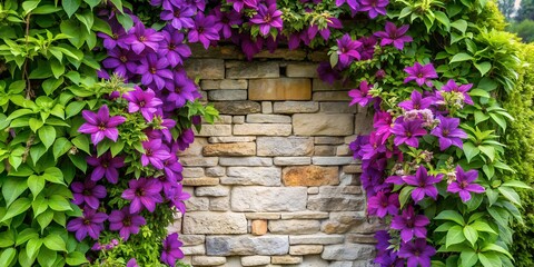 Beautiful climbing plants against the background of the wall. Place for an inscription.