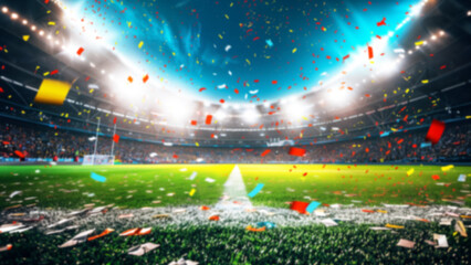 Blurry image, A stadium filled with people and confetti. The scene is celebratory and festive. Sports festival Euro 2024,2025.