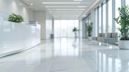 minimalist white office lobby interior with blurred background healthcare or school concept 3d rendering