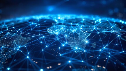 Fototapeta premium A digital illustration of a global network, with interconnected nodes representing businesses around the world, symbolizing the concept of a globalized economy.