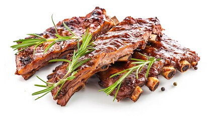 mouthwatering grilled pork ribs isolated on white background food photography