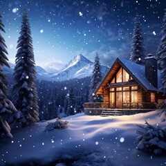 Fototapeta premium snowy winter landscape snowflakes gently descending, generative ai