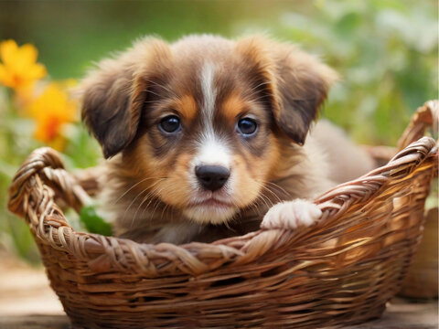puppy in basket