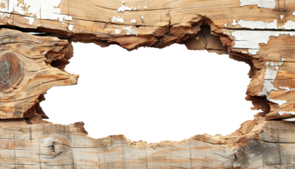 Hole breaking through a wooden wall, cut out