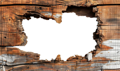 Hole breaking through a wooden wall, cut out