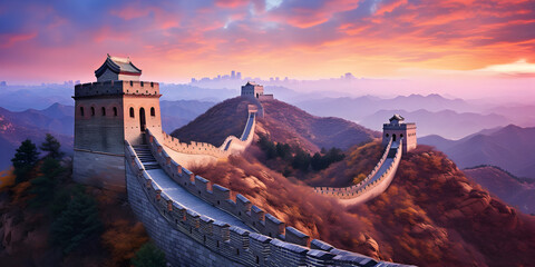 Illustration of the great Chinese wall with beautiful sky in background 