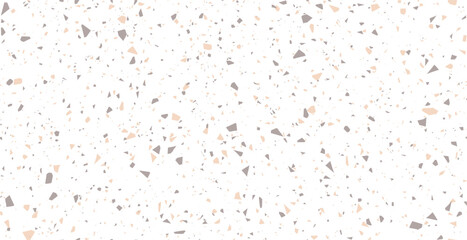 Abstract terrazzo flooring seamless pattern with pieces of granite, quartz, glass and stone on white background. Ceramic, cement,  marble, mosaic floor texture. Chaotic scattered confetti backdrop
