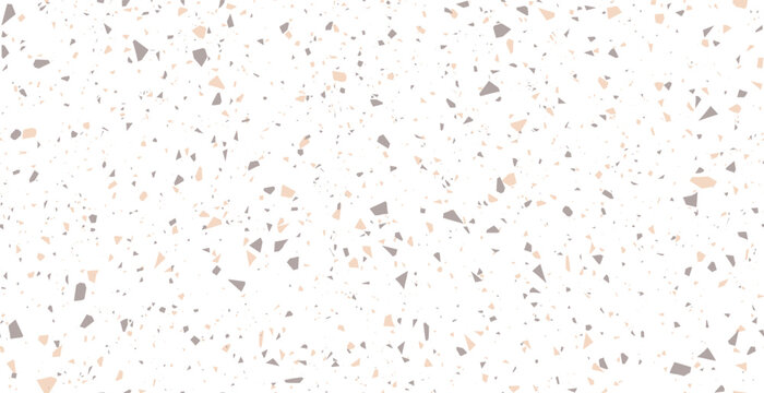 Abstract terrazzo flooring seamless pattern with pieces of granite, quartz, glass and stone on white background. Ceramic, cement,  marble, mosaic floor texture. Chaotic scattered confetti backdrop
