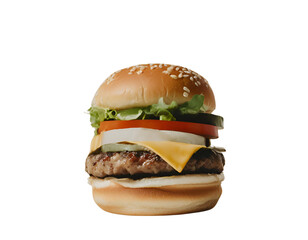 Tasty meet burger with chees close up on a transparent background