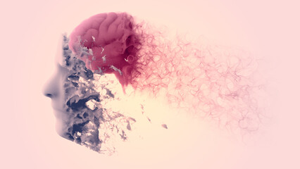 Brain seen from the side. Degenerative disease. Brain degenerative diseases, Parkinson, synapses, neurons, Alzheimer's, illness, concept. 3d rendering
