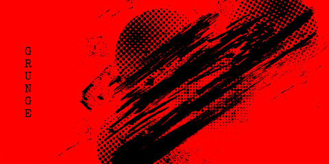 Black and Red Grunge Brush Background with Halftone Effect. Retro Grunge Background