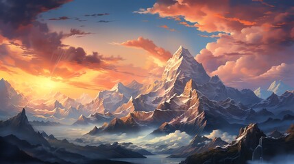 Majestic mountain range at sunset with dramatic clouds