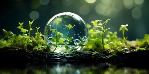 Waterthemed globe with environmental youthful diverse elements in green and blue hues. Concept Youthful Photoshoot, Environmental Conservation, Water-Themed Props, Diverse Representation