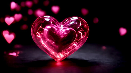 Fototapeta premium Pink heart glowing on black background. love. romance