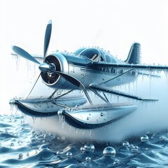 Seaplane HD 8K wallpaper Stock Photographic Image, Aircraft Exhibit on White Background ,Photograph of airplane,An old plane is flying over the ocean and the sky is blue


