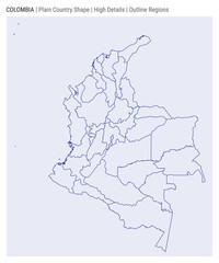 Colombia plain country map. High details. Outline regions style. Shape of Colombia. Vector illustration.