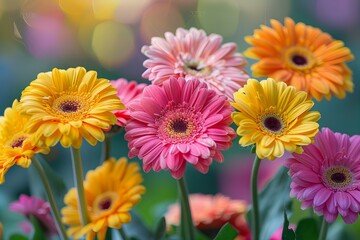 Bright flowers vase blurred background