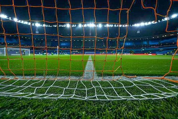 Soccer goal on field backdrop