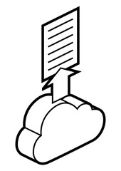 Cloud and paper icon in isometry. Downloading information and files. Image for website, app, logo, UI design.