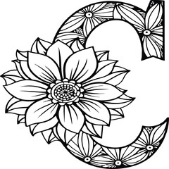 A flower and letter coloring page. alphabet letter with flower art work coloring pages background is a flower pattern.