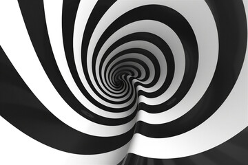 Abstract hypnotic tunnel made with spinning lines. Black and white tunnel. Psychedelic optical illusion stripes background. 