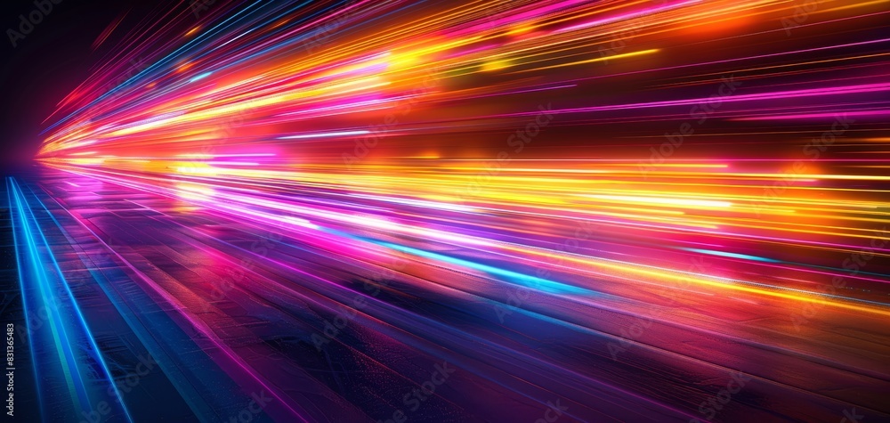 Aufkleber long shot of vertical neon light streaks creating a motion blur effect on a dark gradient background