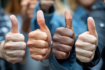 People giving thumbs up in line