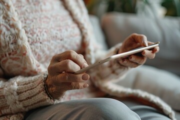 Person using smartphone on couch