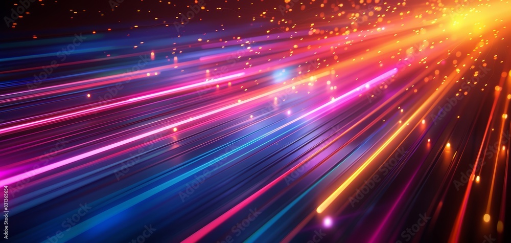 Aufkleber long shot of vertical neon light streaks creating a motion blur effect on a dark gradient background