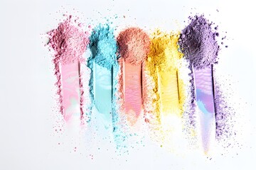 Rainbow Color Powder on White Background, Top View