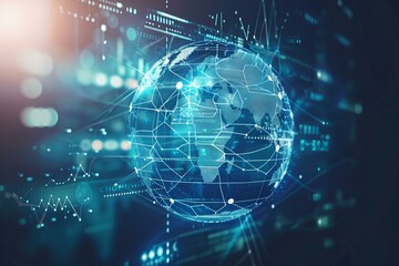 Obraz premium Global map with interconnected network dots and lines