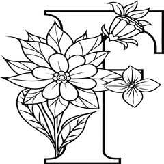 A flower and letter coloring page. alphabet letter with flower art work coloring pages background is a flower pattern.