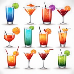 
cocktail drinks icons on white background