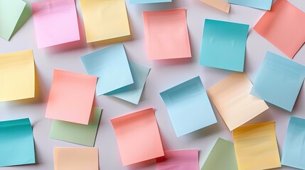 Pastel sticky post it note isolated on white background. paper post it on wall to share idea,...