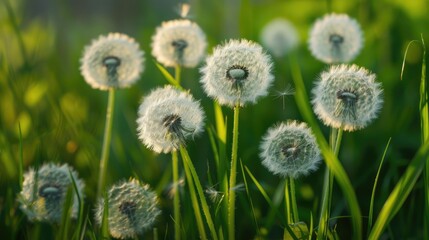 Fresh dandelions in a close up view