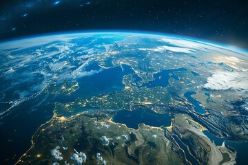 Fototapeta premium Lights from earthly cities at nighttime