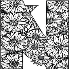 A flower and letter coloring page. alphabet letter with flower art work coloring pages background is a flower pattern.